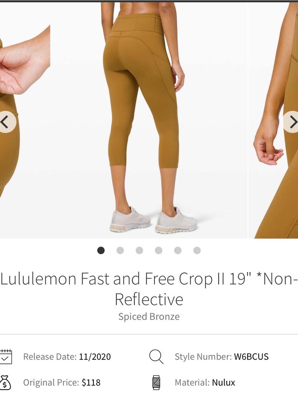 lululemon athletica Woman’s Fast and Free Crop II in Spiced Bronze